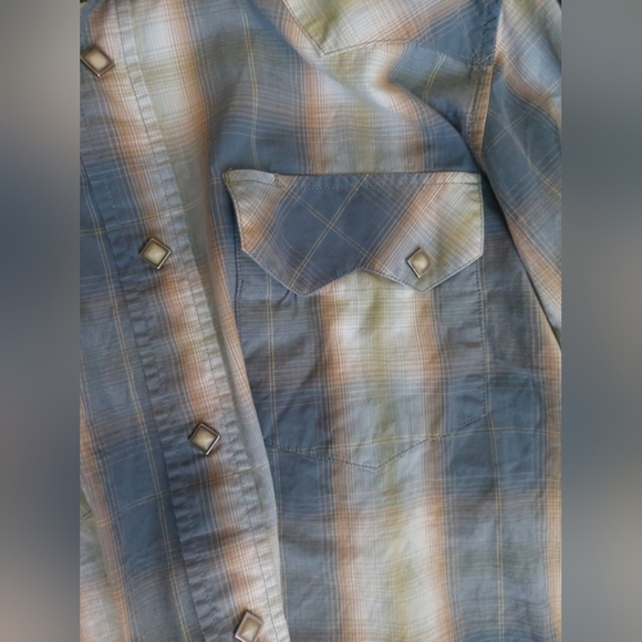 Cody James Pearl Snap Collared Shirt Gray Plaid M Western Festival Flaw - Picture 8 of 8
